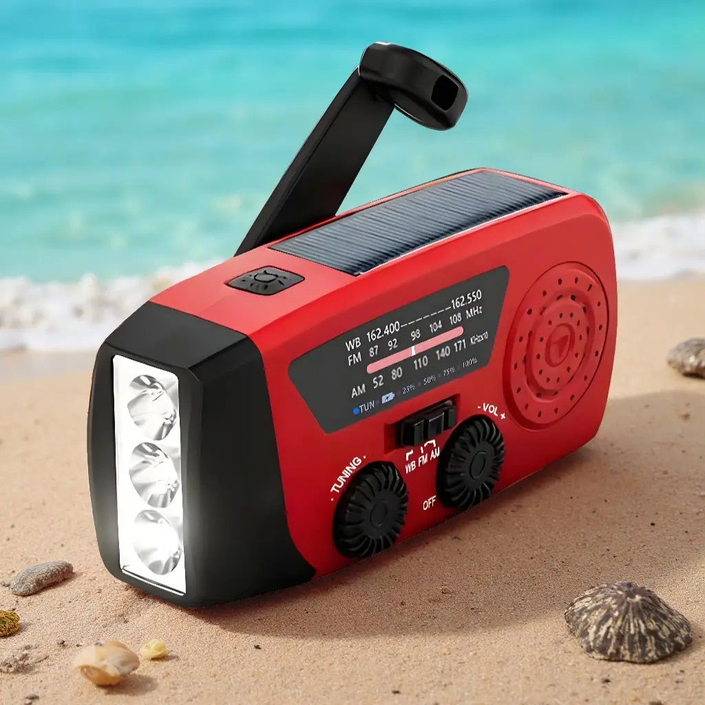 Daykit Portable Hand Crank Radio, NOAA Weather Emergency Radio, Portable Survival Radio, Solar Powered with Battery Backup, AM/FM, SOS Alarm, 2000mAh Rechargeable Power Bank, 3 LED Flashlight, Type-C for Indoor Outdoor Camping Hiking Hurricanes