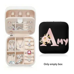 【Customizable】Aesthetic Custom Initial & Name Jewelry Box Jewelry box with mirror | Minimalist Floral Travel Case |  TikTok Viral Aesthetic Gift for Her | Compact PU Leather Organizer  Trendy Monogrammed for Rings, Earrings, Necklaces