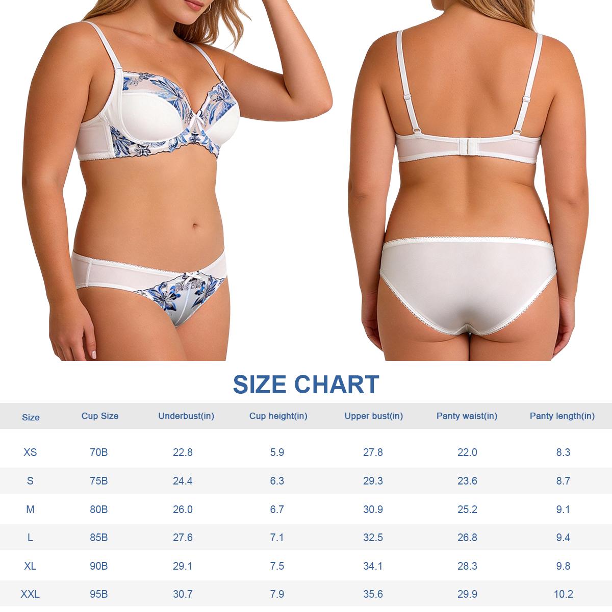 B2LOVER Embroidered Floral Bra Sets Sexy V Neck Bra 2 Piece Sets Uplifting Support Anti-Sagging Breathable Adjustable Straps Women's Bra Set Daily Elegant Fit Womenwear