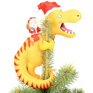 Santa Riding a T-Rex Funny Christmas Tree Topper - Large 10"