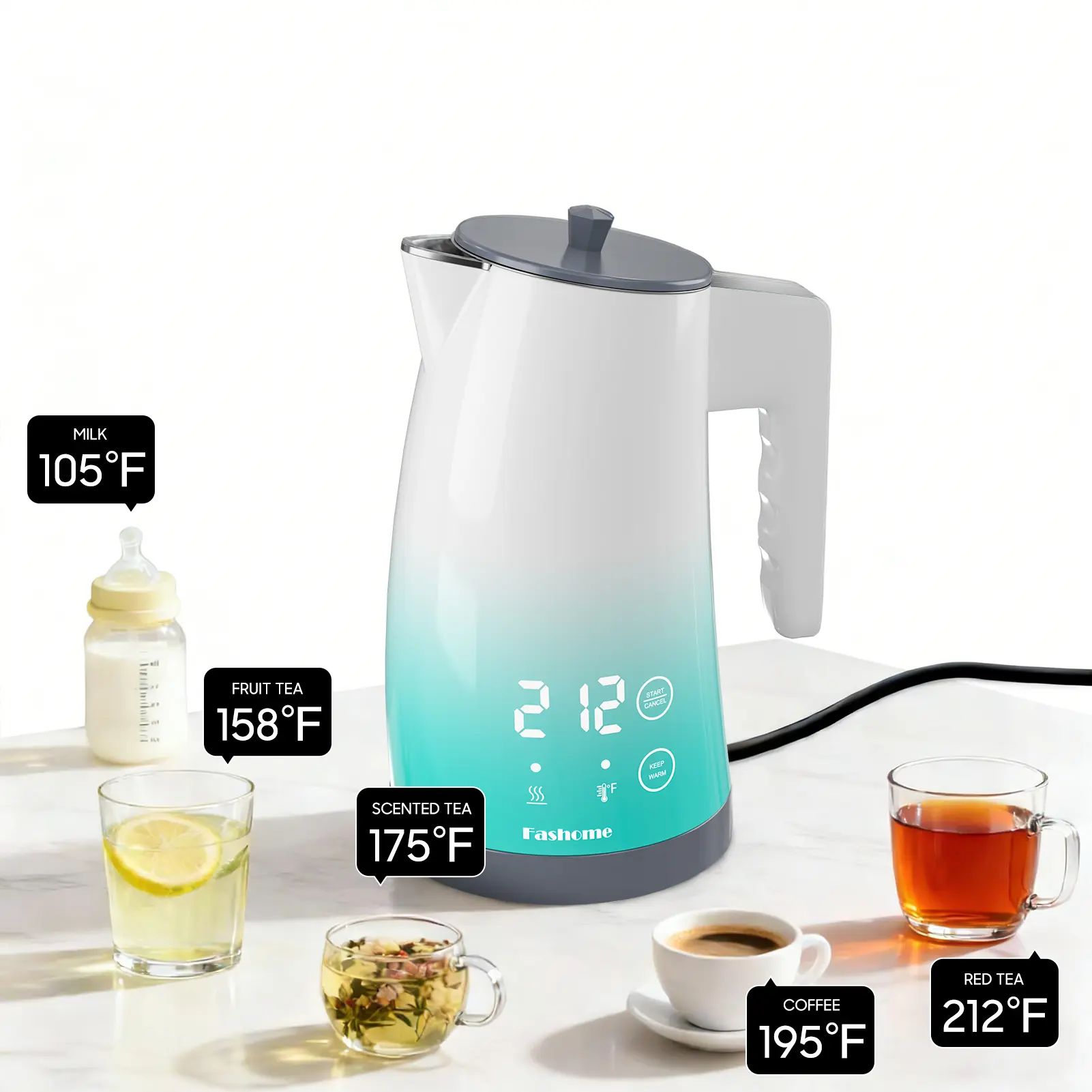 Stainless Steel Cordless Electric Kettle - 1.25L 1200W 120V Plug, Double Wall Cool Touch, Temp Control, BPA-Free, Detachable Lid, Quiet Fast Boil, Keep Warm for Coffee, Baby Formula sohochic, Bisphenol A (Bpa), Fast Boll