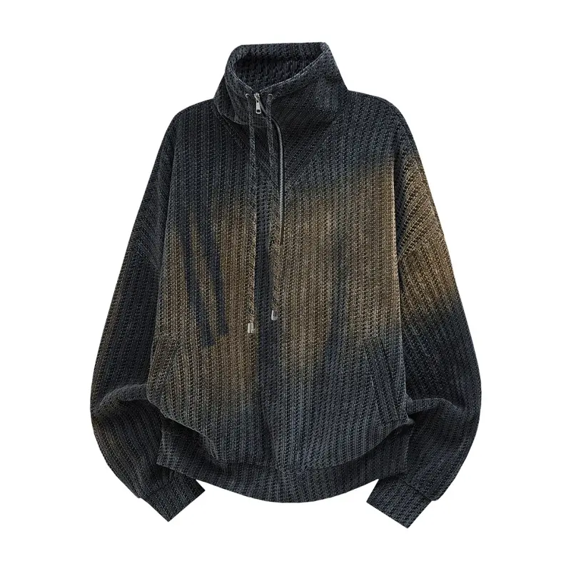 Men's Autumn Solid Washed Half Zip Stand Collar Pullover Sweatshirt, Drawstring Detail At Collar, Two Side Hand Pockets, Ribbed Cuffs And Hem, Soft Lightweight Knit Fabric Long Sleeve Top For Urban Daily And Street Matching