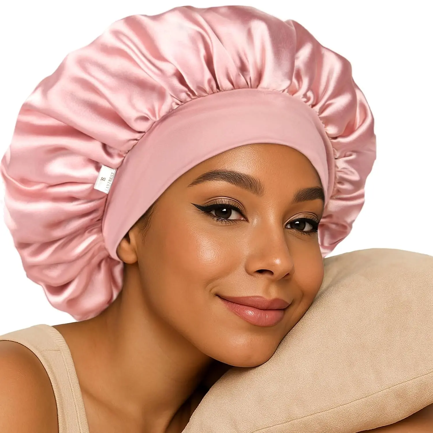 YANIBEST Certified Safe Satin Sleep Bonnet for Curly/Natural Hair & Weaves, Double-Layer Hair Protection Cap with Soft Elastic Band, Selfcare Bathroom Accessory, Haircare, Friction-Free, Sleep/Wash, Hair-Moisturizing