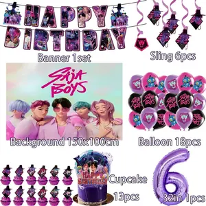 [Children aged 1-9] SA BOYS Number Balloon Birthday Party Decoration Set, Anime Theme Banner Backdrop Balloon Cake Toppers and Decoration Supplies