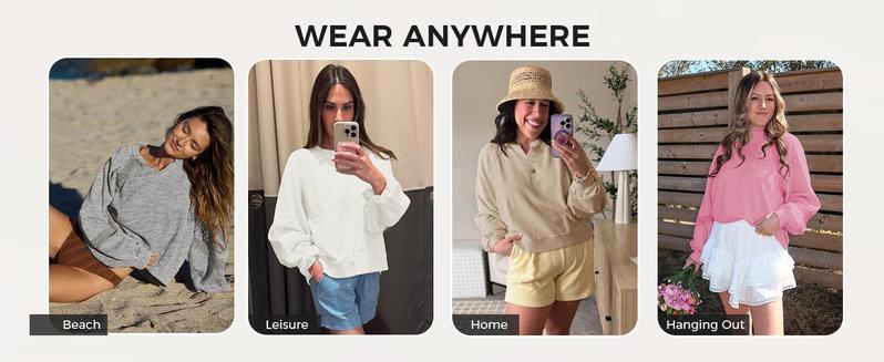 Imily Bela Womens Casual Sweatshirt Oversized Lantern Long Sleeve V Neck Lace Loose Fit Fall Pullover Tops