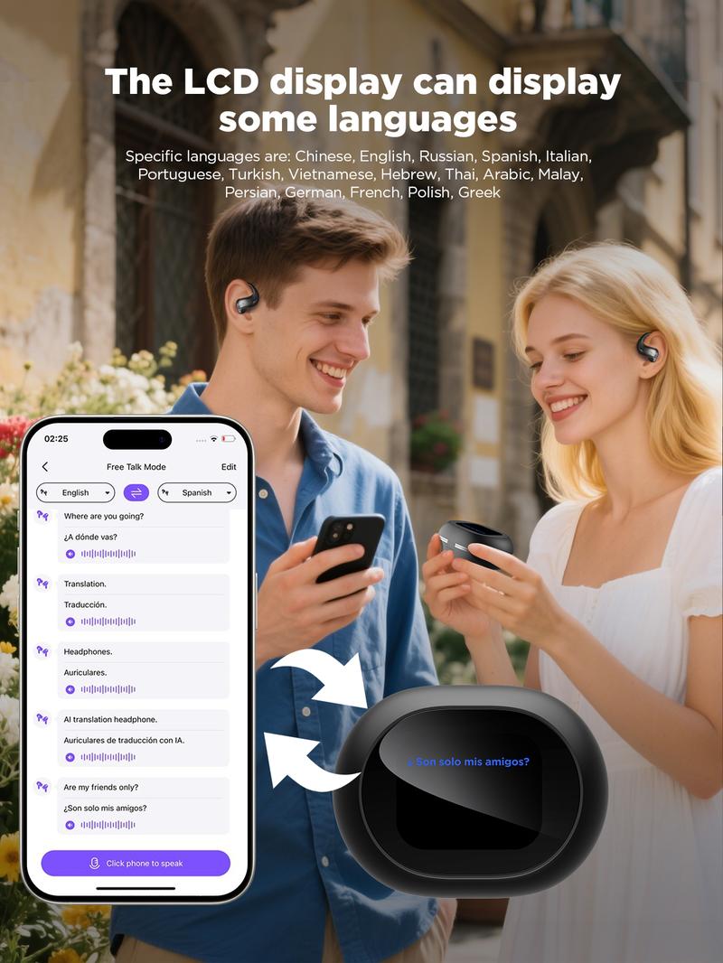 MINISO MS188 AI Earphones Wireless 134 Languages AI Translation Bluetooth Smart Earbuds with LCD Screen Charging Case APP Chargeable Black