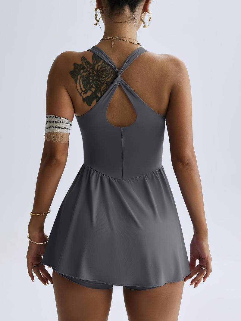 Hijesse Women's Sports Dress For Women,Crisscross Racerback, Sleeveless Square-Neck TennisDress, Indoor Outdoor Sports & Yoga, Skin-FriendlyFabric, Slim Fit & Body Shaping