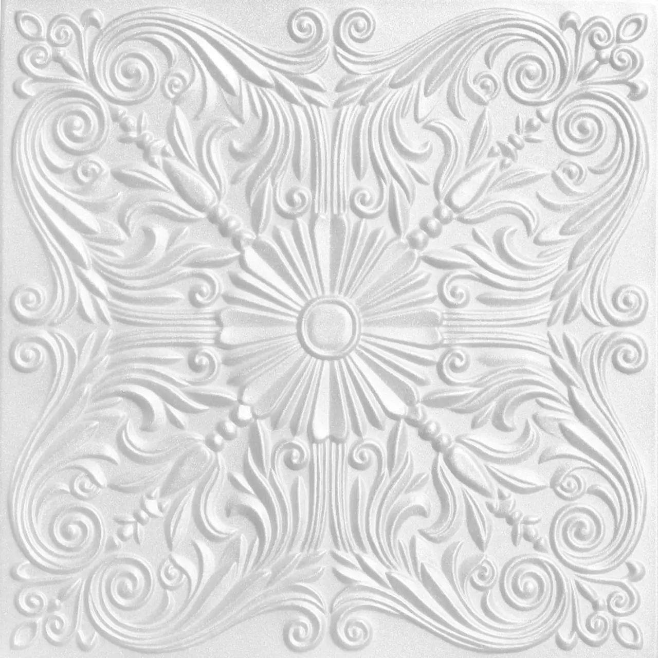 A La Maison Ceilings Elegant Spanish Silver 20x20 in Polystyrene Adhesive Glue-Up Decorative Square Ceiling Tiles - #R139, Residential Quick Renovation Pack of 8 (21.6 sqft, Manufacturer Warranty)