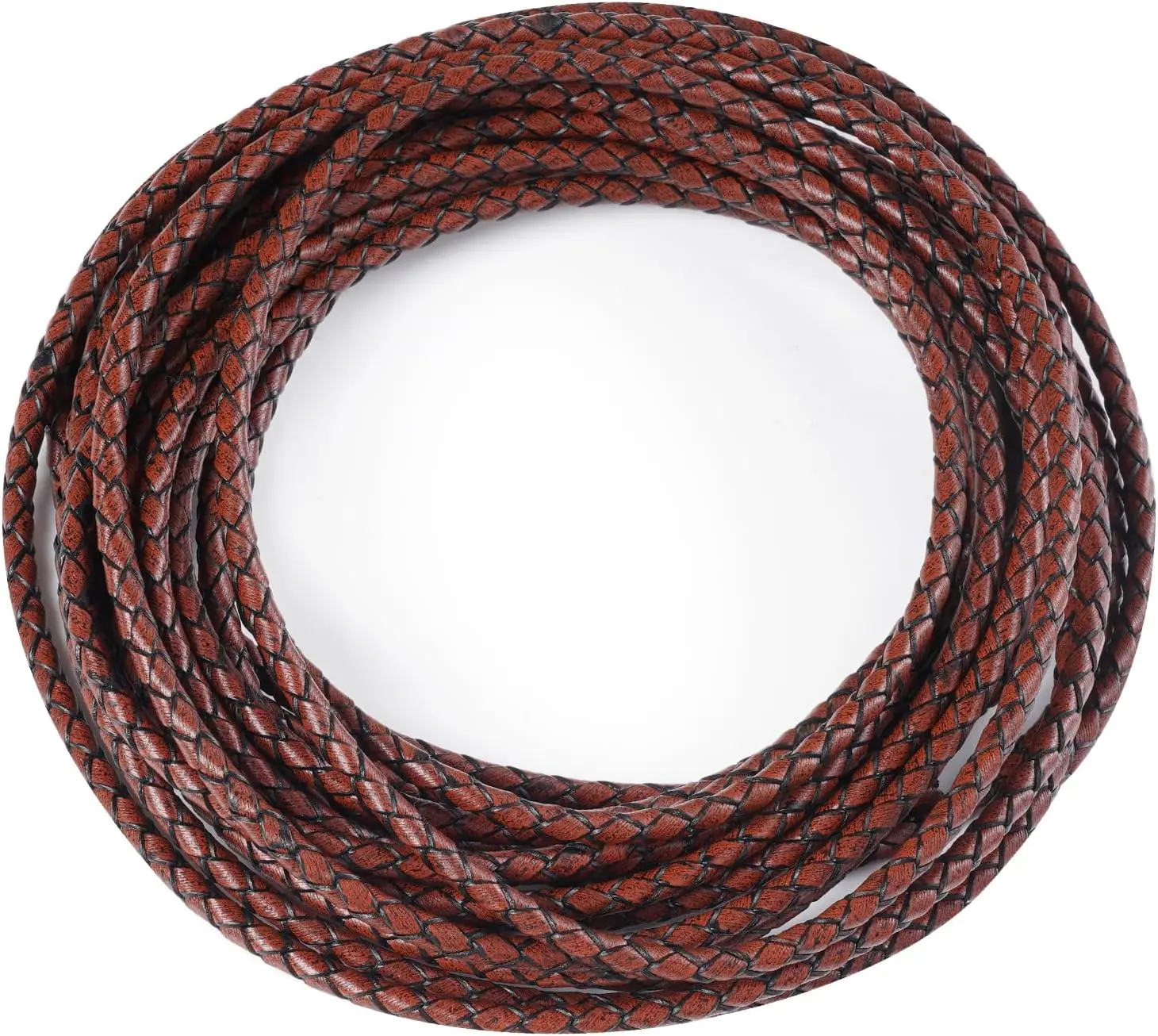 Lystaii 5.5 Yards Genuine Leather Cord 4Mm round Braided Bolo Leather Cord Brown Leather Strip Braiding Antique Leather Strap 5M Long for Bracelet Necklace Beading DIY (Antique Brown)