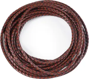 Lystaii 5.5 Yards Genuine Leather Cord 4Mm round Braided Bolo Leather Cord Brown Leather Strip Braiding Antique Leather Strap 5M Long for Bracelet Necklace Beading DIY (Antique Brown)