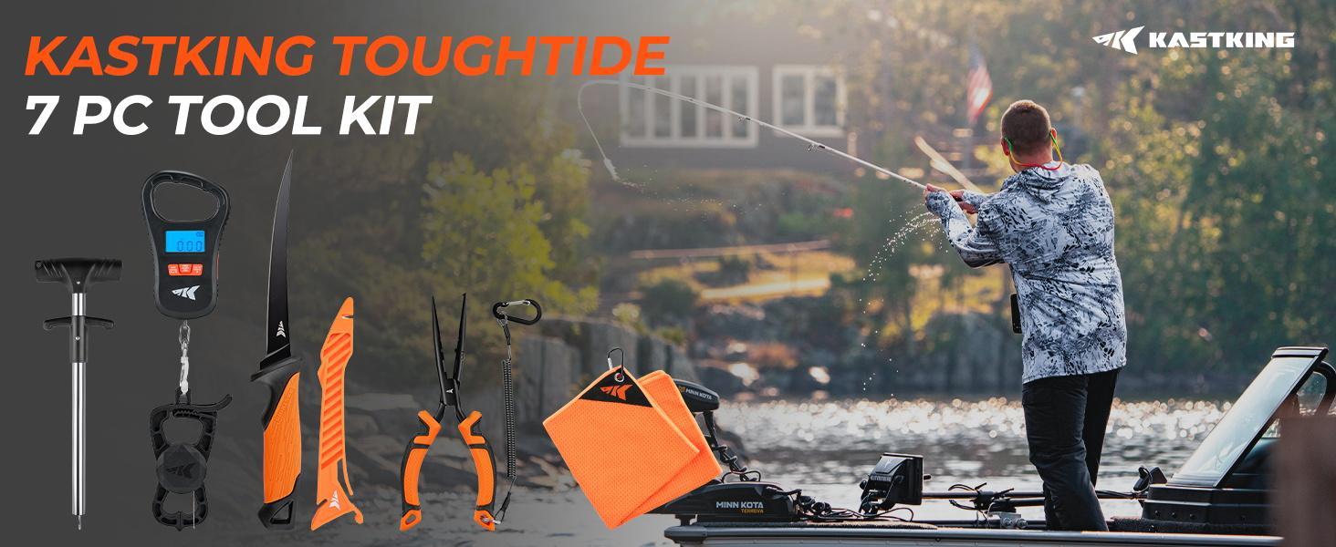 KastKing SteelStream/ ToughTide  Fishing Tool Kit - Fishing Pliers with Lanyard, Fillet Knife, Floating Fish Lip Gripper, Fishing Braid Scissors, Tool Retractor, Fishing Hook Remover, Bungee Cords ToughTide Tools Kits Carabiner Outdoorfun