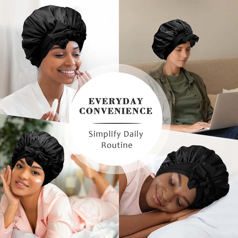 Satin Bonnet with Tie Band Double Layer Adjustable Sleep Bonnet with Silk-Like Lining Stay On Night Cap for Curly Hair Braids & Natural Hair school gift Sleeping Bonnet satin adjustable strap