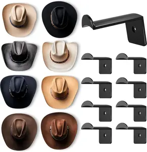 2.8 Inch Hat Hooks for Wall - (8 Pack) Cowboy Hat Rack, Strong Adhesive Cap Holder, Organizer for Baseball Caps, Western Room Decor - White