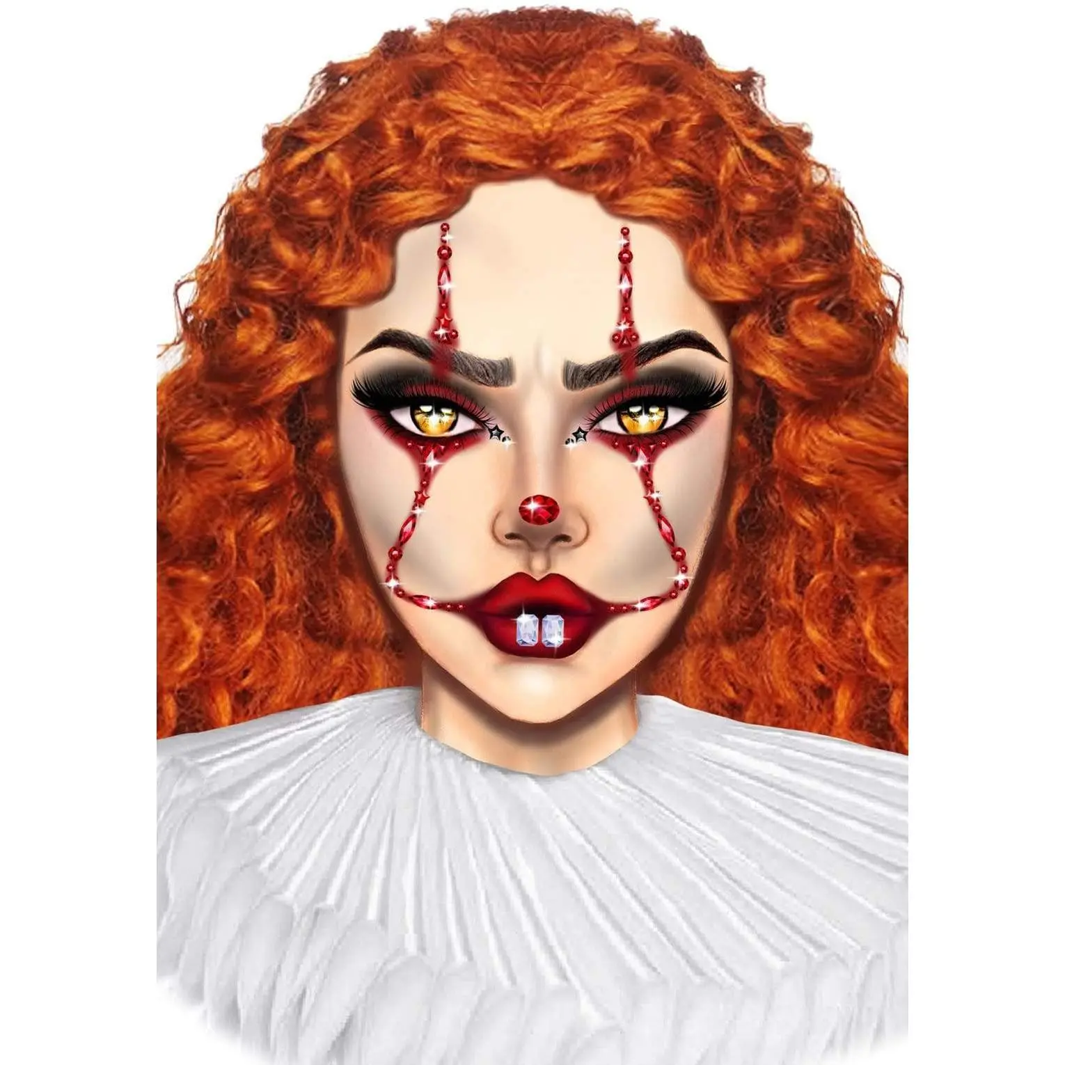 Clown Metal Rhinestone Stick-On Jewels - Reusable Sticker Form, Sensitive-Safe Hypoallergenic Adhesive Body Accessory, Halloween Aesthetic Festive Shine Enhancement for All-Day Use (Festive & Party Supplies)