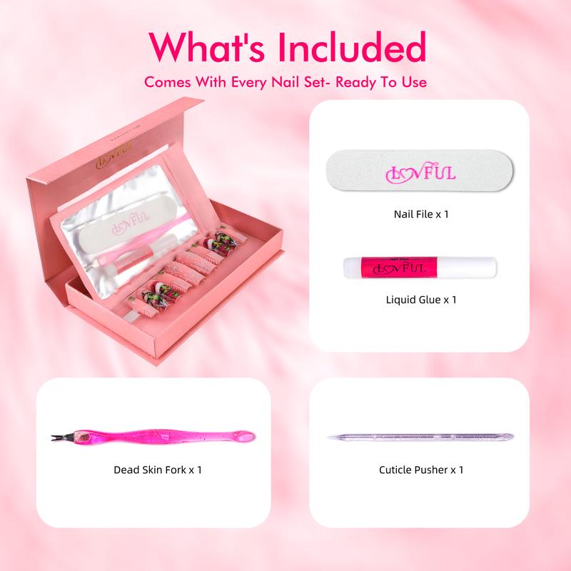 Lovful Square Mid Length 1.7" Handmade Acrylic Press-On Nails for Art & Care|10PCS Reusable,Salon Quality,Link1 H23-H195 Outdoorfun