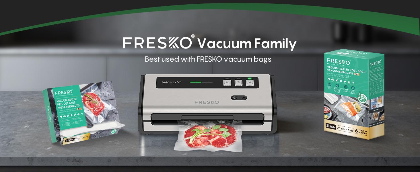 FRESKO AutoMax V6 Automatic Vacuum Sealer Machine, Double Heat Seal Food Saver with Built-in Cutter & Bag Storage, Includes Bags & Rolls