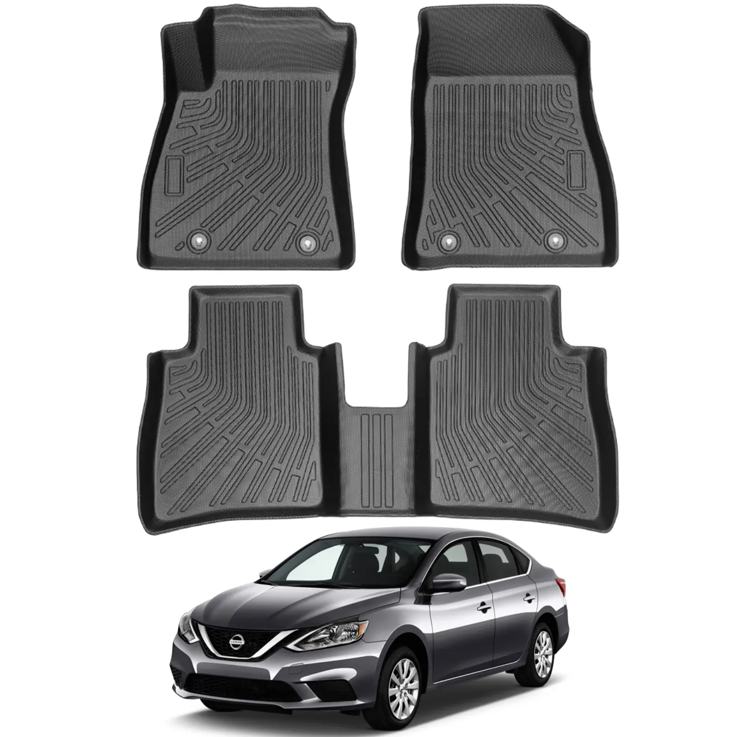 Canvcle Custom Fit Floor Mats for Nissan Sentra 2014-2026 All Weather TPE Liner Trunk Mat Full Set 3D Screened Eco-Friendly Waterproof Automotive Anti-Slip Grooves, Floor Mats For Car, Car Accessories