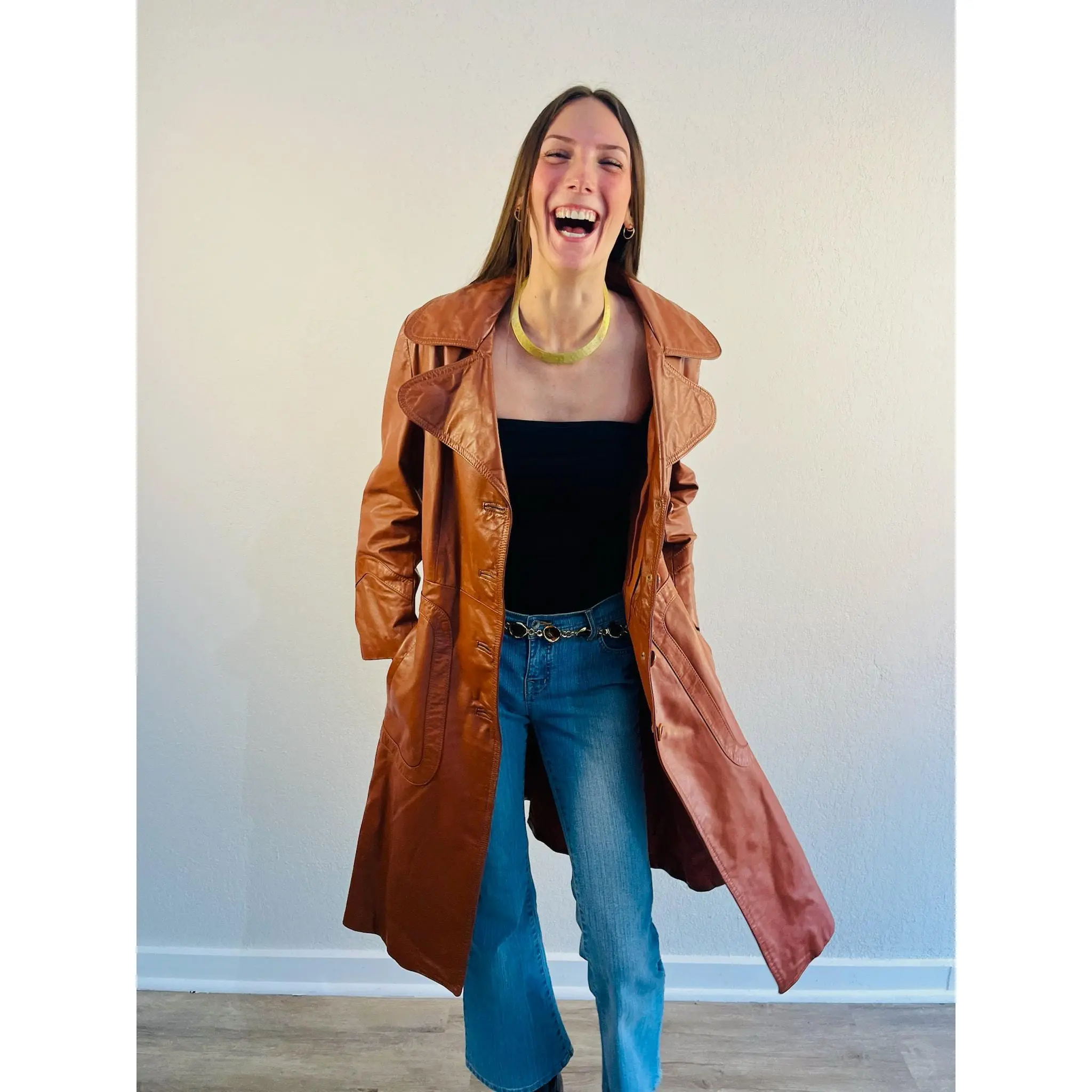Vanessa Genuine Leather Trench Coat