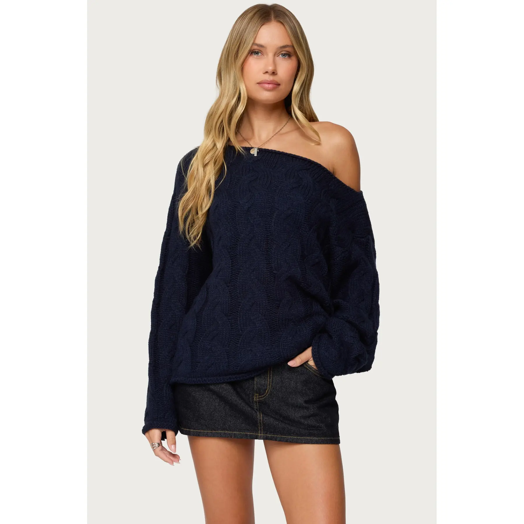 Nellie Off Shoulder Cable Knit Sweater