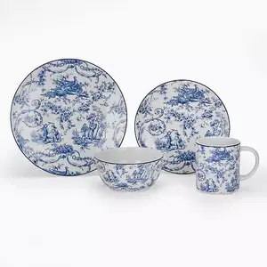 Round Blue Toile 16-pc. Dinnerware Set