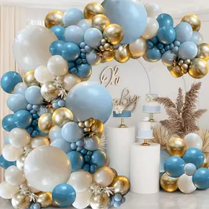 134-Piece Latex Balloons Garland Kit, Featuring Fog, Royal, Pastel Blue, Sand White and Metallic Gold Balloons, for Bridal Shower, Birthday Party Decorations Supplies