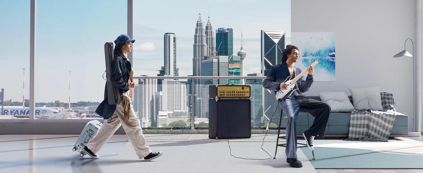 Donner HUSH-I PRO Acoustic-Electric Travel Guitar Kit with Sound Effects