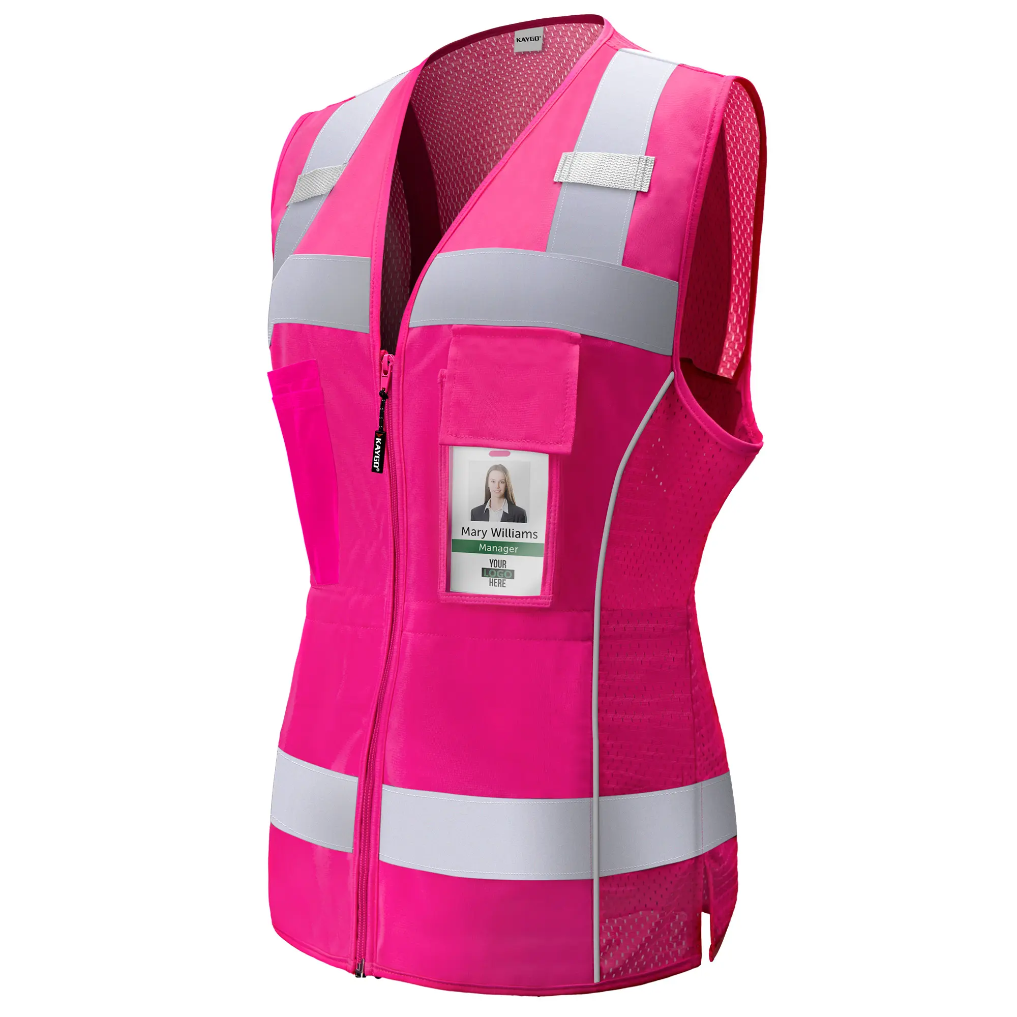 KAYGO KG0118 Women's High Visibility Safety Vest - Lightweight Breathable Mesh Fabric, 8 Pockets, Adjustable Waist, Slim Fit for Biking & Outdoor Work