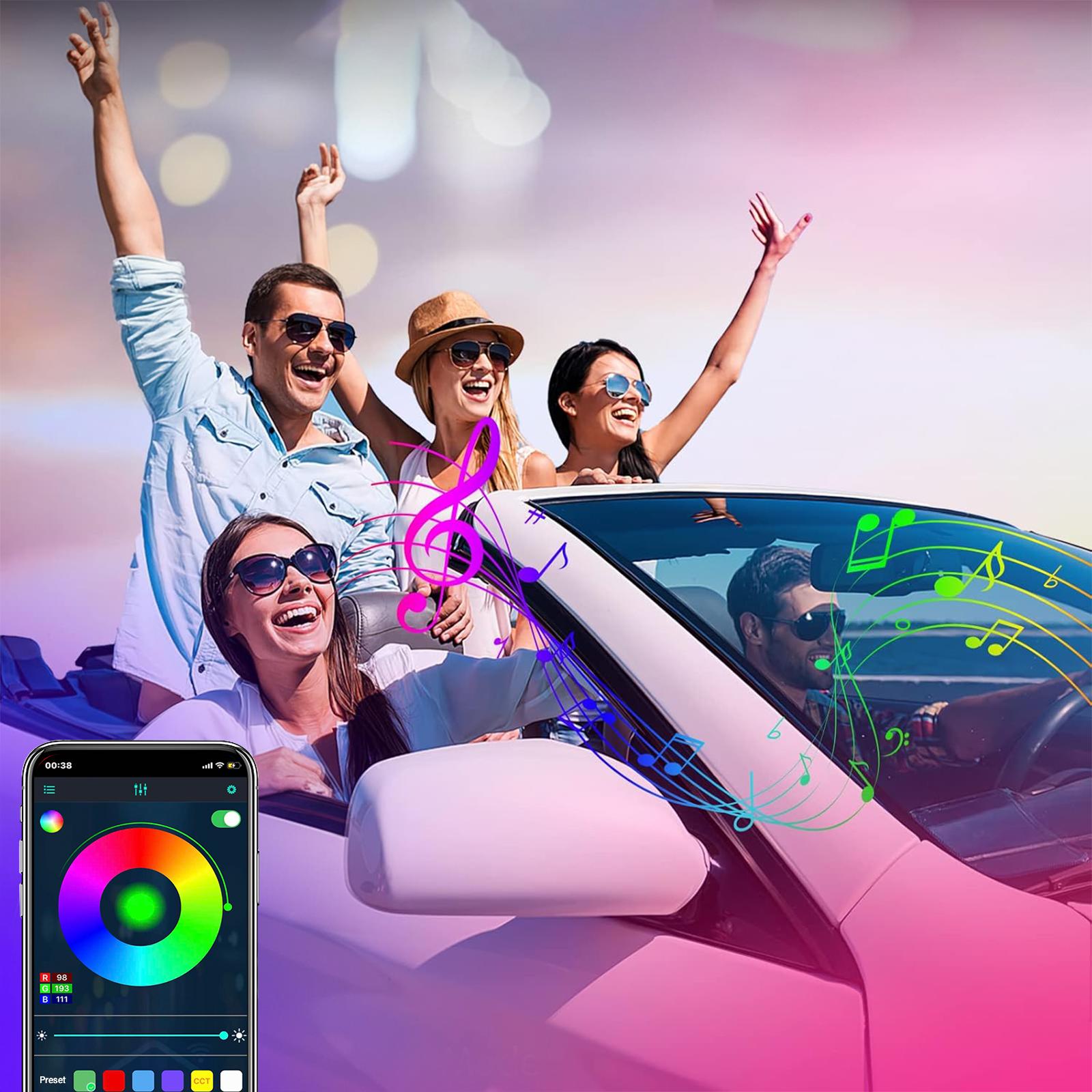 Car Foot Atmosphere Light Car LED Lights, Smart Car Interior Lights with App Control, RGB Lights with DIY Mode and Music Mode, 2 Lines Design LED Lights for Cars with Car Charger, 12V Car Accessories Carconversion