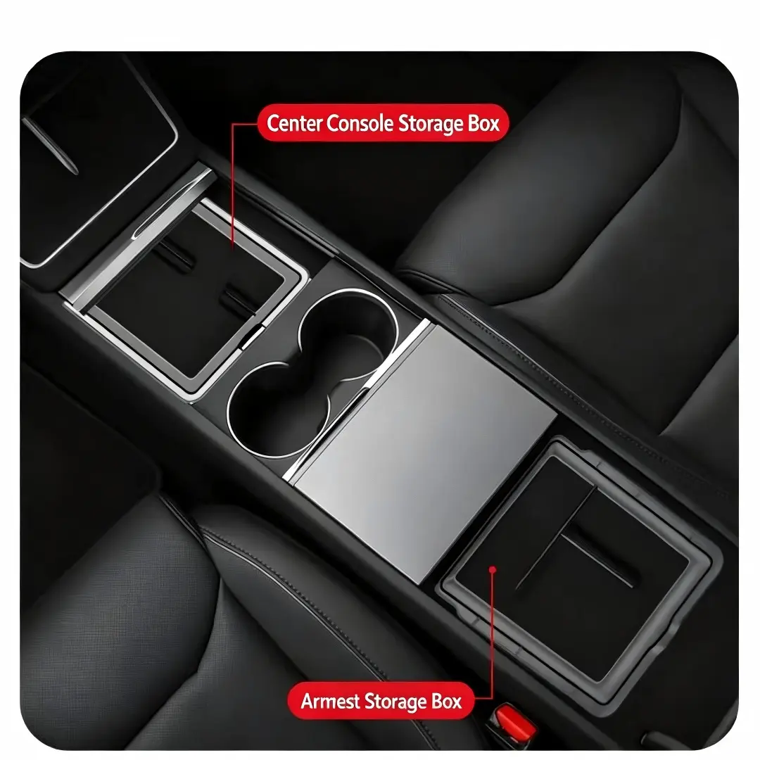 Custom Fit Flock Fabric Center Console Armrest Storage Box For Tesla Model 3 Highland, Model Y Refresh - Hidden Look Insert Tray, Storage Boost Car Interior Stowing & Tidying Accessory