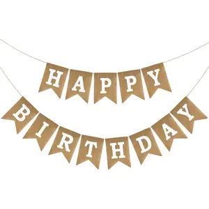 Happy Birthday Banner - NO DIY Brown Burlap Happy Birthday Banner Sign Happy Birthdays Party Decoration Happy Birthdays Banners Bunting for Women Men Girl Boy Celebration Party Backdrops