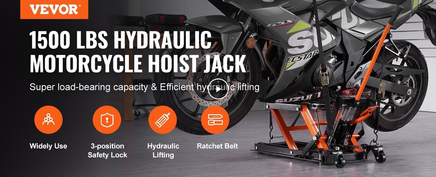 VEVOR Hydraulic Motorcycle Jack Stand, TikTokShopBlackFriday, 1500 LBS ATV Scissor Lift Jack, 4.7"-15" Scissor Lift Jack Stand with 4 Wheels, Hydraulic Foot-Operated Hoist Stand for Motorcycle ATV UTV Powersports