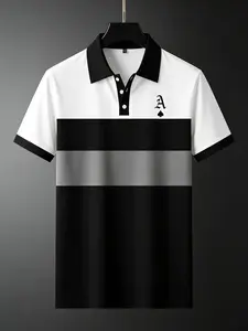 New summer fashion large grid striped shirt, digital printed short sleeved quick drying casual top