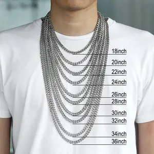 Hermah 3/5/7/9/11mm Men Women Cuban Curb Chain Stainless Steel Silvery Necklace Choker Daily Jewelry 16-30inch Birthday Anniversary Gift