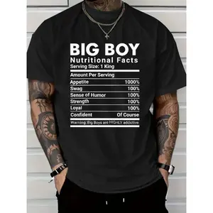 Large Men's Casual Street Style T-Shirt, Printed with Big Boy Nutrition Facts, Loose Fit Pure Cotton with Humorous Graphic, Machine Washable Novelty Top, Suitable for Outdoor and Daily Wear, Durable Clothing |     Short-sleeve Top |     Extra Large Size 2
