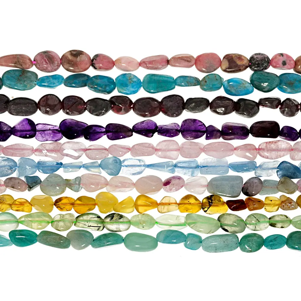 JTV Multi-Stone 4x8mm Nugget Strand Beads, Set of 10, Approximately 15-16" Length (for DIY Beading & Jewelry Making)