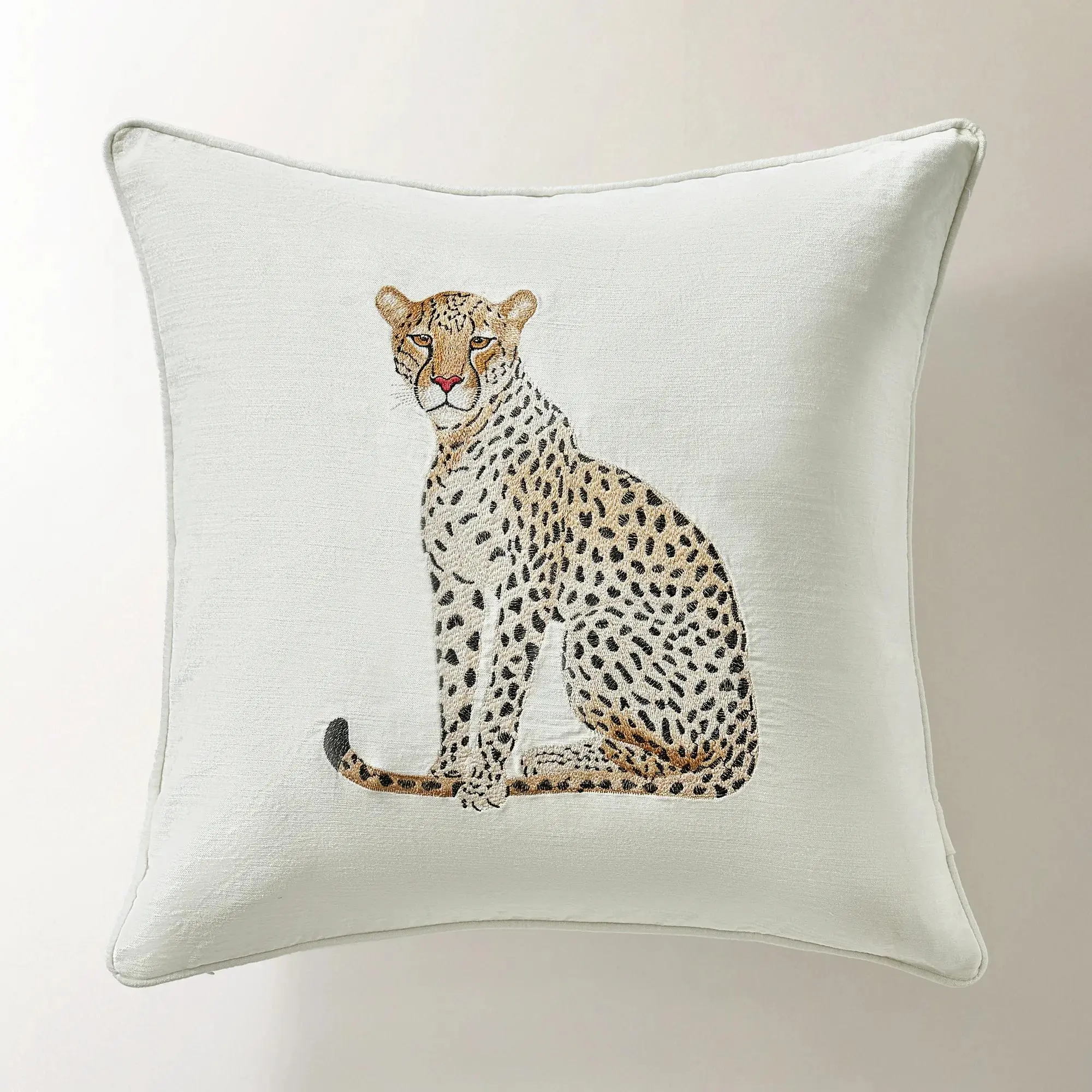 Z Gallerie Lou Leopard-Embroidered Velvet 22" Square Pillow - Furry, Crisp Shape, Couch Cushions, Creative Decorative Cushion, House Decor, Cozy Bed Setup, Animal Motif, Sofa Textile Home Soft Furnishing, Embroidery