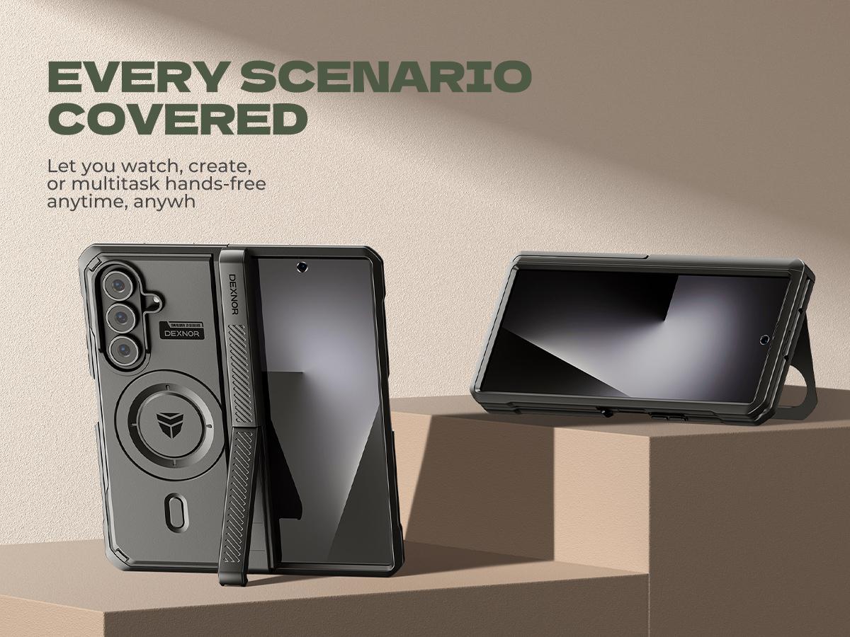 Dexnor Magnetic for Samsung Galaxy Z Fold 7 Case with Dual Kickstands & Front Screen Protector & Hinge Protection, Compatible with MagSafe, Full-Body Rugged Protective Cover Bumper Cases,6.5"