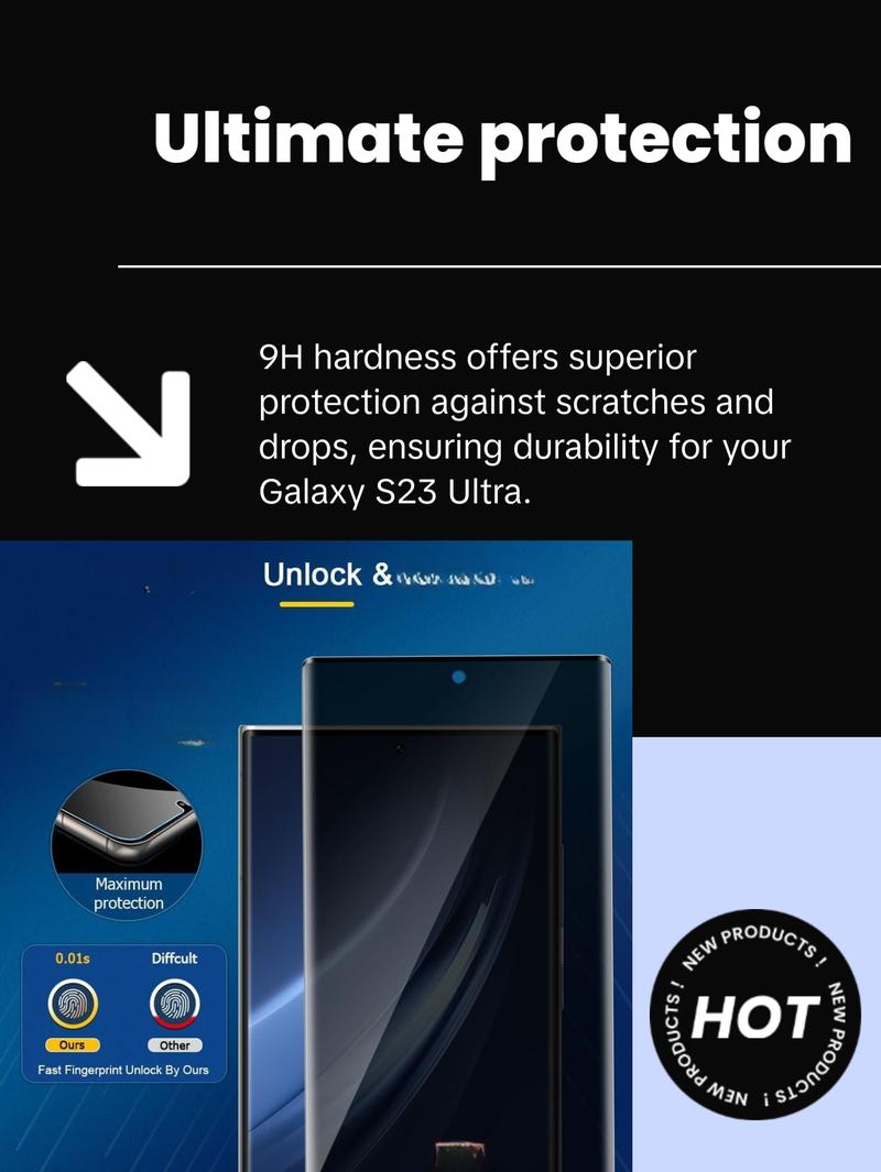 2+2 Pack Galaxy S23 Ultra Privacy Screen Protector and Camera Lens Protector,9H hardness Tempered Glass, 3D Full Coverage, Fingerprint Unlock, Easy to install For Galaxy S23 Ultra 6.8 Inch Protection Protective