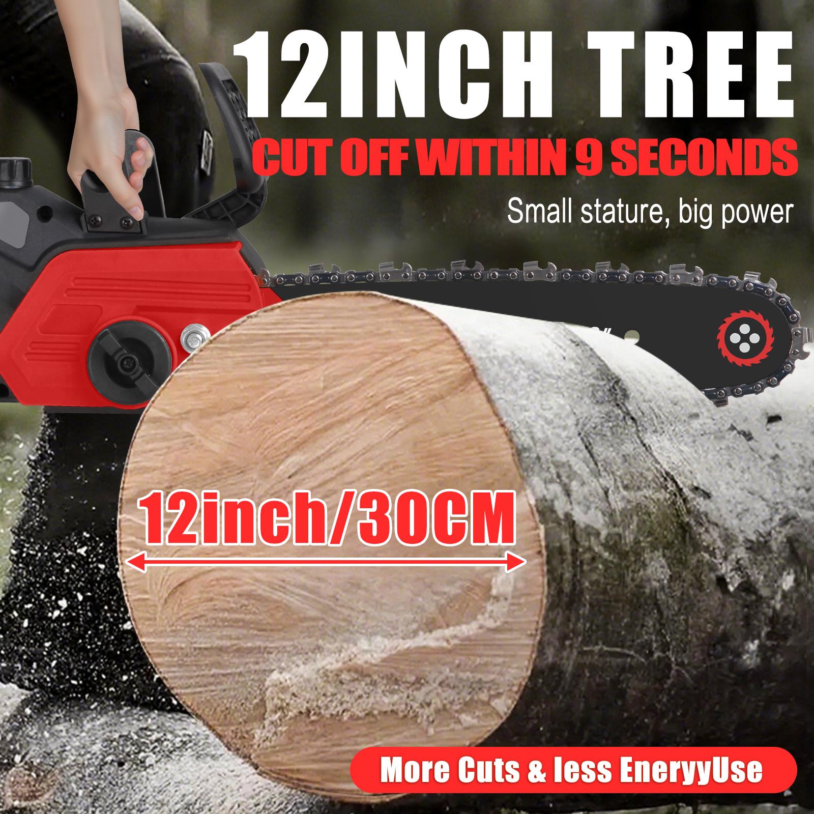TANLOOK 12 Inch Brushless Electric Chainsaw Saw Logging Saw Pruning Woodworking Garden Power Tool 20V 2*4.0Ah Batteries Cutting Heavy Duty Portable Handle STU4