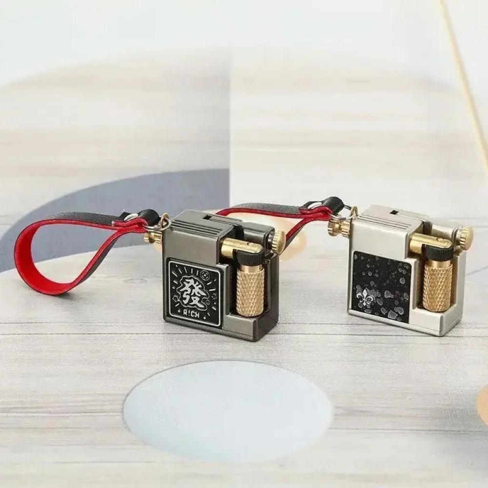 Cool Vintage Kerosene Lighter Retro Trench Wheel Sideslip Ignition Key Pendant Gift for Men(NO Fuel)