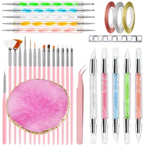 Nail Art Tools Set, Nail Art Brushes with Nail Art Palette, Nail Dotting Tools, Dual Tipped Silicone Nail Tools, Nail Design Tools Supplies Kit for Nail Tech and Beginners