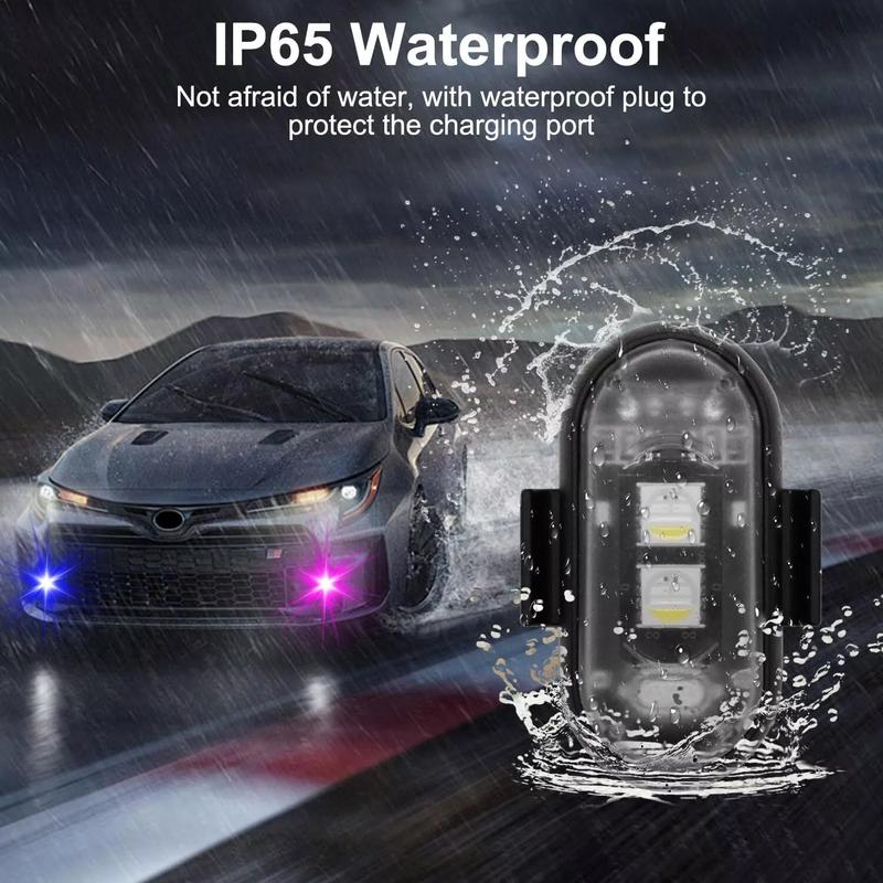 6 PCS LED strobe and position warning lights for automotive, motorcycle, and aircraft applications, including airplanes and helicopters. Features wireless control and high-visibility flash patterns underglow