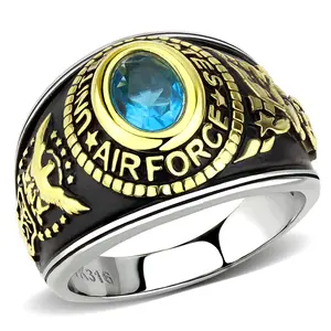 ETERNAL SPARKLES Men's USA Air Force Military Patriotic Ring Blue Stone - Two-Tone