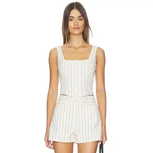 L'AGENCE Saga Button Front Top in Ecru & Navy Stripe