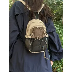 Leisure backpack, color blocked backpack, drawstring zipper closure, fashionable and versatile, simple and trendy chest bag suitable for students, campus work, commuting, shopping, men's and women's backpacks