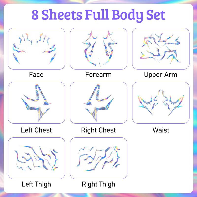 Kpop Girl Group Temporary Tattoos - 8 Sheets Full Body Set Patterns Laser Tattoos Stickers Waterproof Cosplay Costume Accessories for Cosplay Party