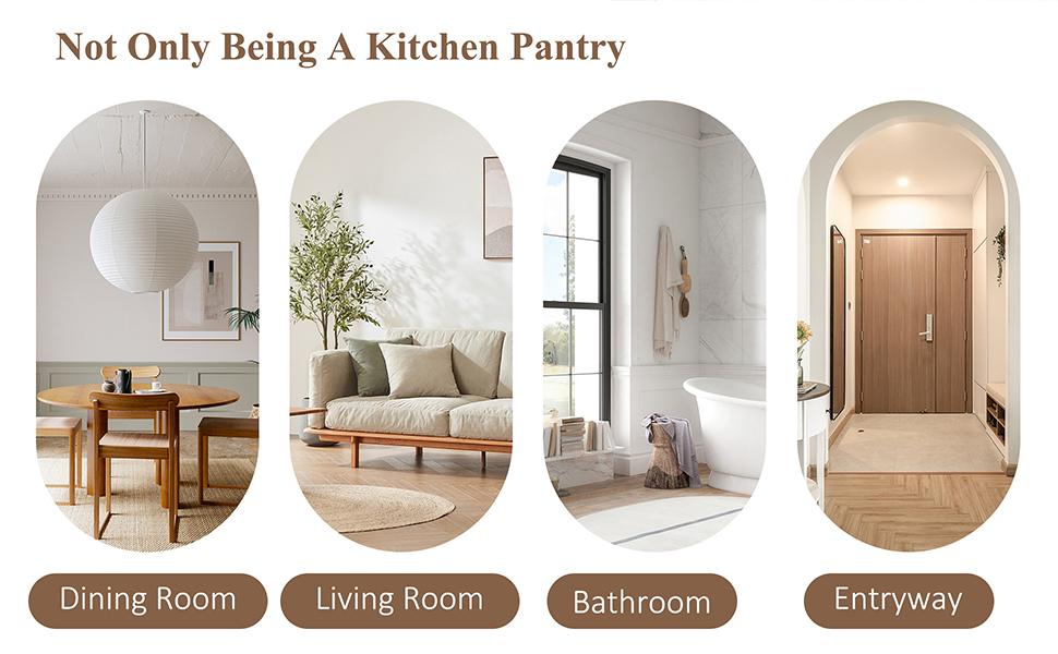 Walsunny Kitchen Pantry Cabinet, 65" Tall Storage Cabinet with Adjustable Shelves & Barn Doors, Freestanding Kitchen Cupboard for Dining Room, Living Room