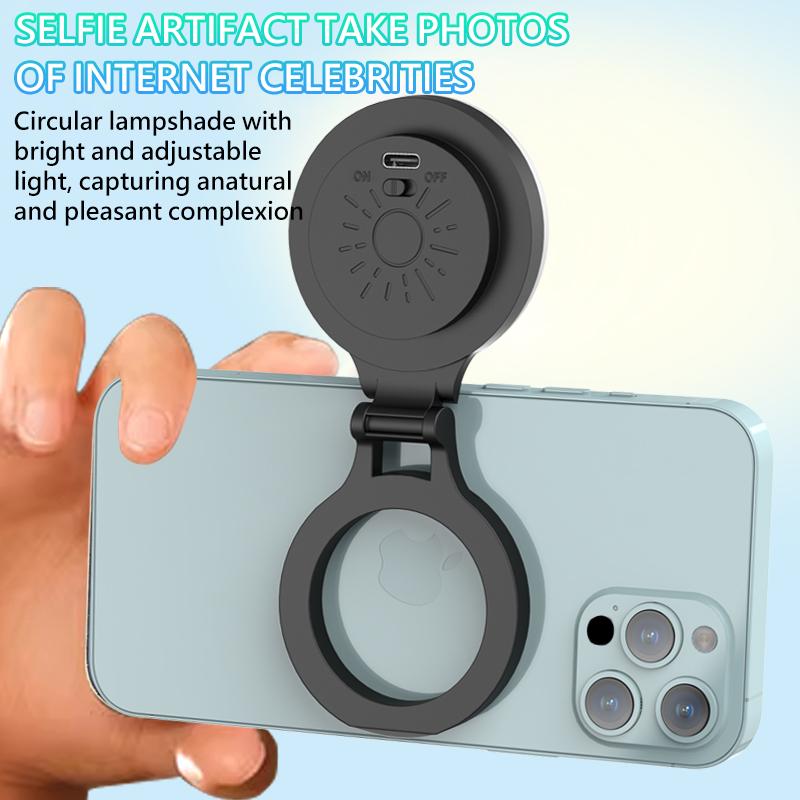 Strong Magnetic Selfie Ring Light for Phones - Snap-On LED Fill Light 180° Adjustable Rechargeable for Perfect Selfies Makeup & Live Videos