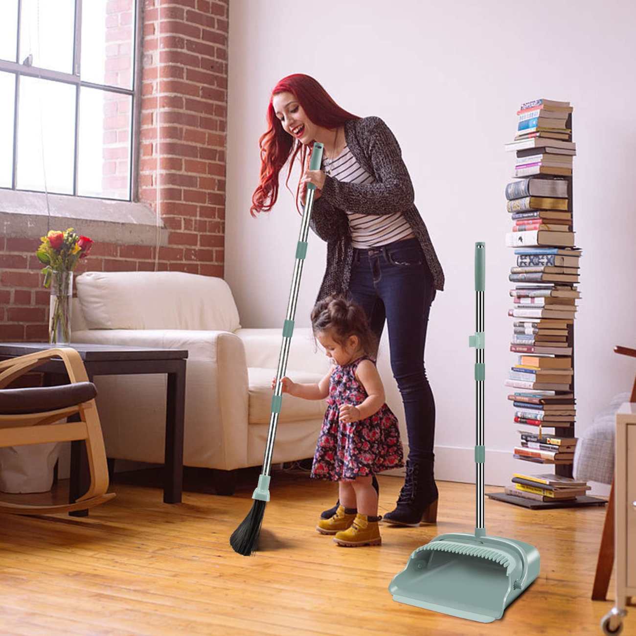 PLL Upgraded Broom and Dustpan Set, Large Size and Stiff Broom Dust pan with Long Handle, Upright,Ideal for Indoor Outdoor Garage Kitchen PLL Upgraded Broom and Dustpan Set, Large Size and Stiff Broom Dust pan with Long Handle, Upright,Ideal for Indoor Outdoor Garage Kitchen
