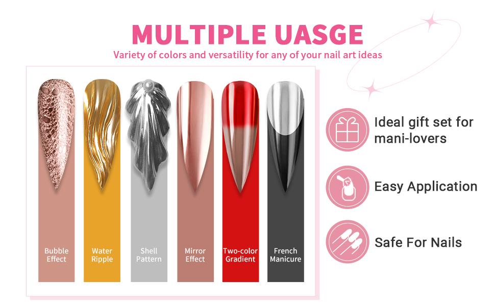 Saviland Chrome Nail Powder Set: 48 Metallic Mirror Effect Color for Gel Nails Aurora Holographic Silver Gold Chrome Powder Glitter & Rhinestone Glue